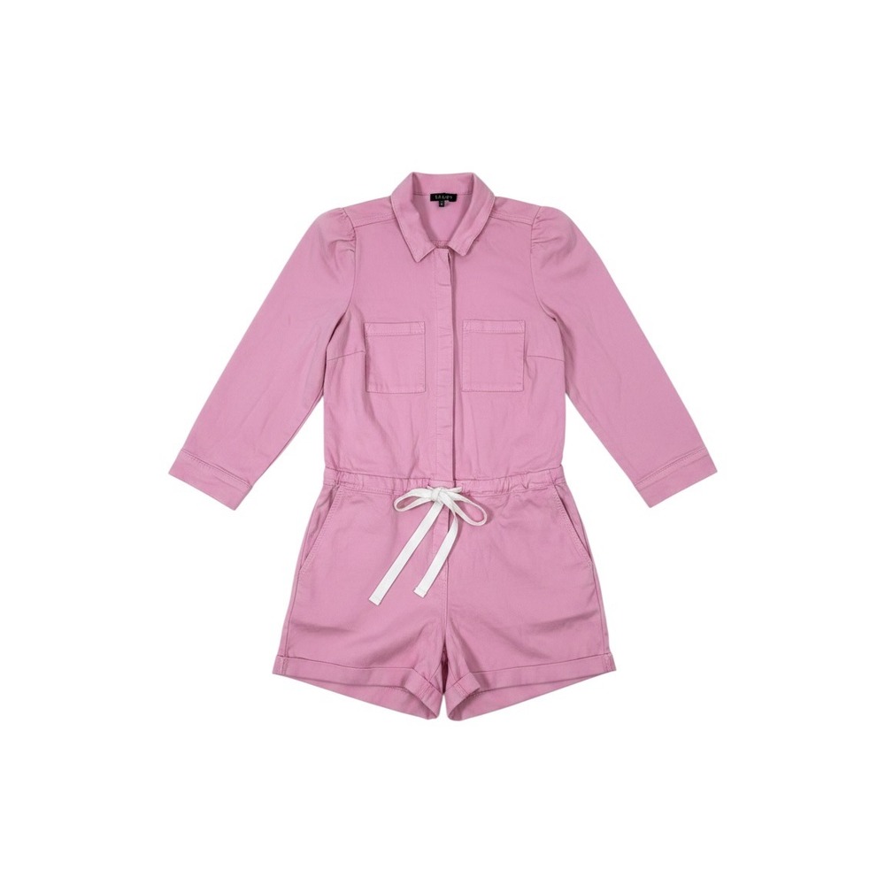 1.STATE Womens Pink Utility Drawstring Romper Long Sleeve Button Front Size L